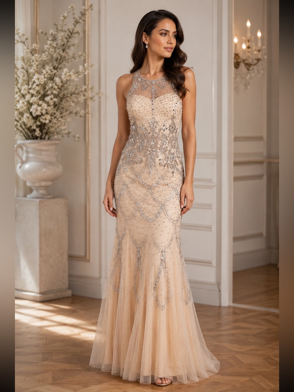 Adrianna Papell petite halter embellished dress - Picture 2 of 7